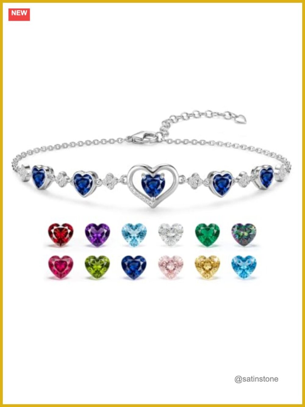 925 Sterling Silver Birthstone Link Charm Bracelet Adjustable 7-9 In